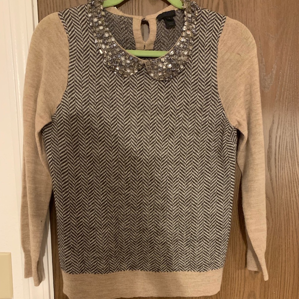 J crew sweater with jeweled collar